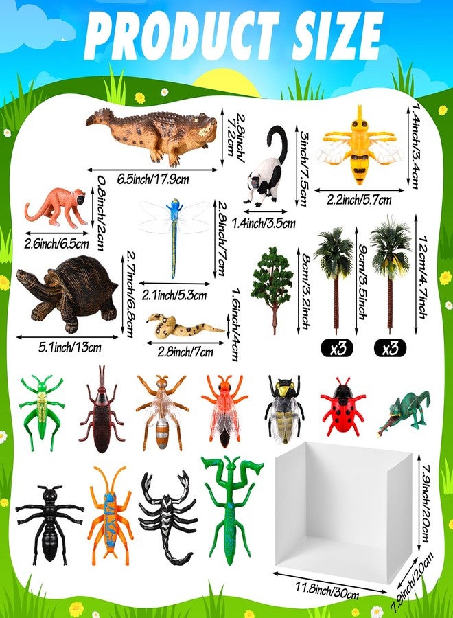 Silipull 31 Pcs Rainforest Animal Figure Toys Rainforest Diorama Kit Jungle Tropical Animal Figurines Including Tortoise Chameleon Crocodile Monkey Trees Moss Sand Stones with Gift Box for Birthday Party Decor - Image 2